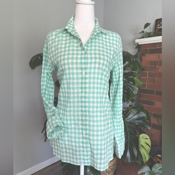 NWT J. Crew Mint/white checkered button down shirts size 8 - Picture 1 of 7